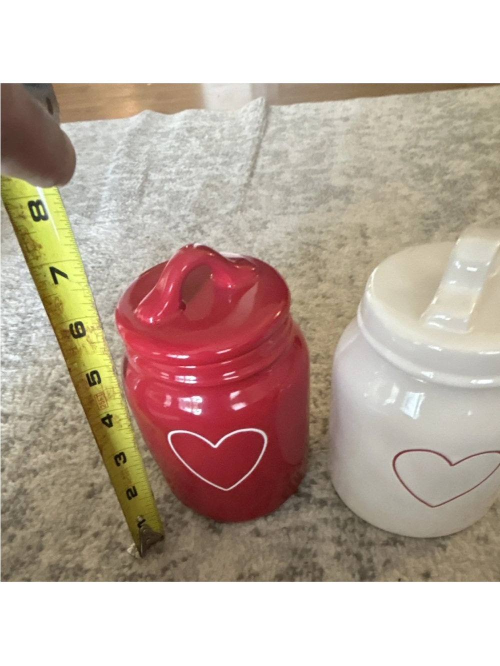 Rae Dunn Red and White Heart Canisters